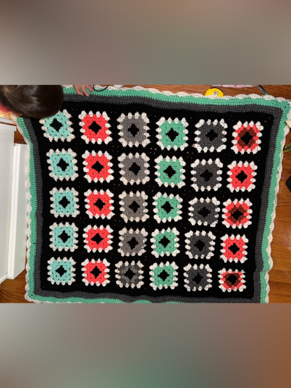 VTG Afghan Crochet Throw Blanket Granny Square Handmade Colorful